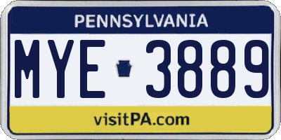 PA license plate MYE3889