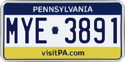 PA license plate MYE3891