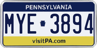 PA license plate MYE3894