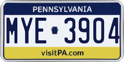 PA license plate MYE3904