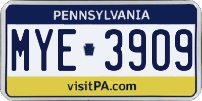PA license plate MYE3909