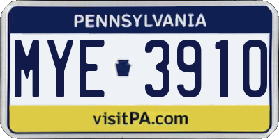 PA license plate MYE3910