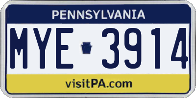 PA license plate MYE3914