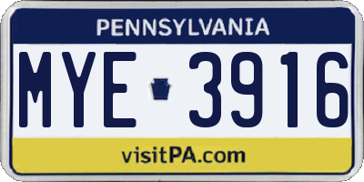 PA license plate MYE3916
