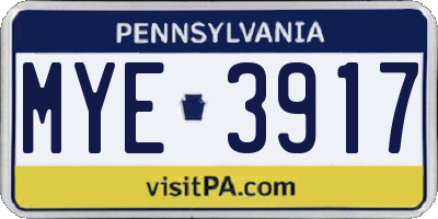 PA license plate MYE3917