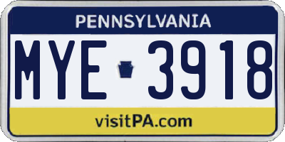 PA license plate MYE3918