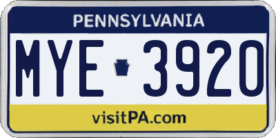 PA license plate MYE3920