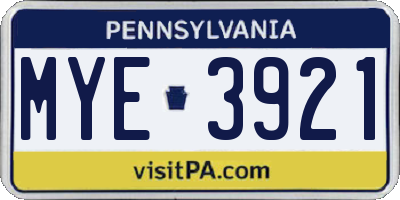 PA license plate MYE3921