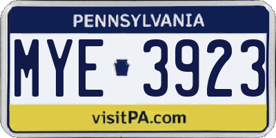 PA license plate MYE3923