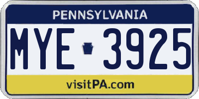 PA license plate MYE3925