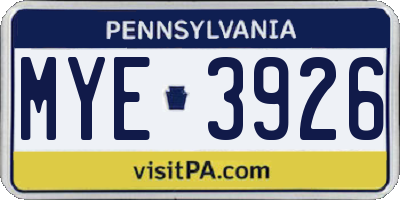 PA license plate MYE3926