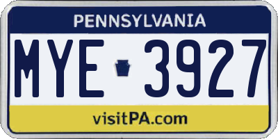 PA license plate MYE3927