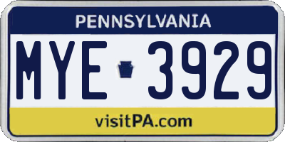 PA license plate MYE3929