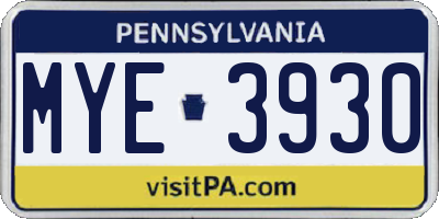 PA license plate MYE3930