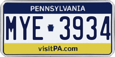 PA license plate MYE3934