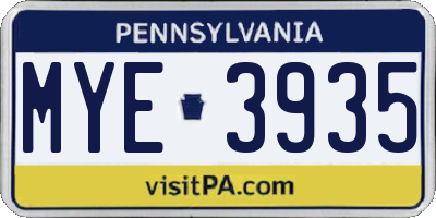 PA license plate MYE3935