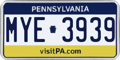 PA license plate MYE3939