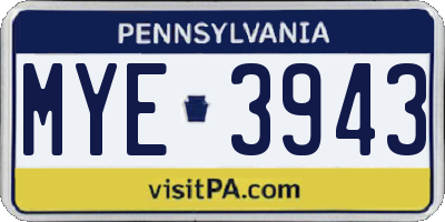PA license plate MYE3943