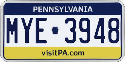 PA license plate MYE3948