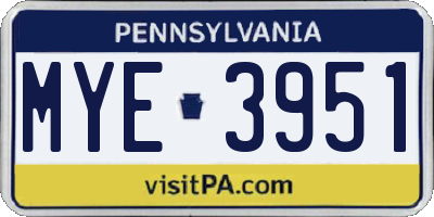 PA license plate MYE3951