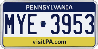 PA license plate MYE3953