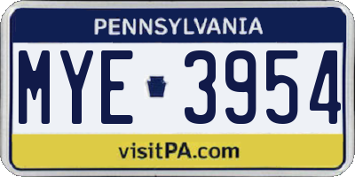 PA license plate MYE3954