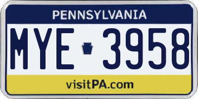 PA license plate MYE3958