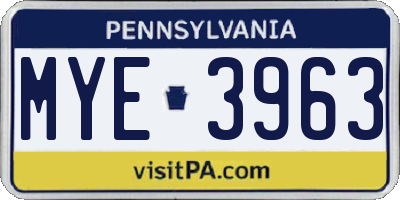 PA license plate MYE3963