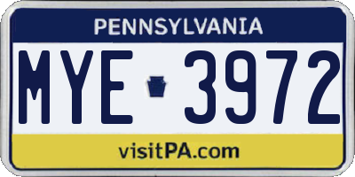 PA license plate MYE3972