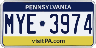 PA license plate MYE3974
