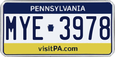 PA license plate MYE3978