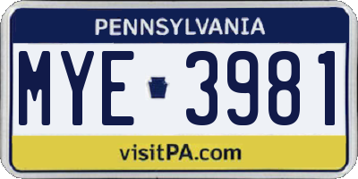 PA license plate MYE3981