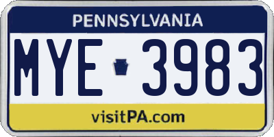 PA license plate MYE3983