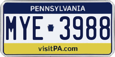 PA license plate MYE3988