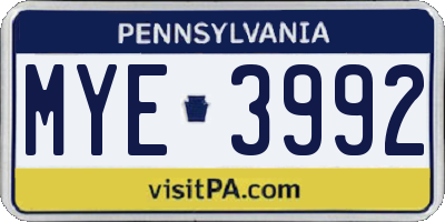 PA license plate MYE3992