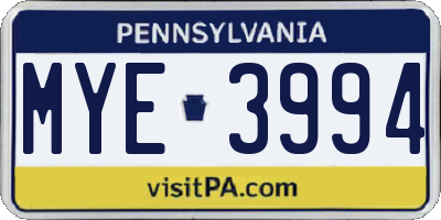 PA license plate MYE3994