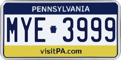 PA license plate MYE3999