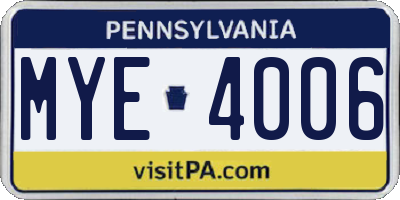 PA license plate MYE4006