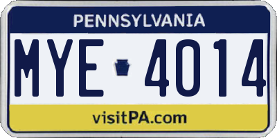PA license plate MYE4014