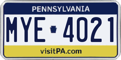 PA license plate MYE4021