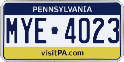 PA license plate MYE4023