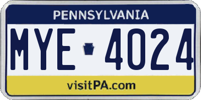 PA license plate MYE4024