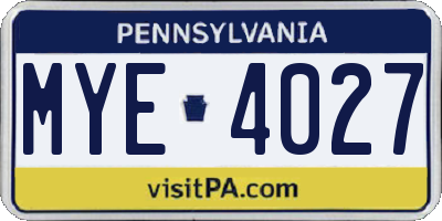 PA license plate MYE4027