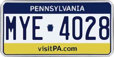 PA license plate MYE4028