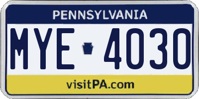 PA license plate MYE4030