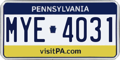 PA license plate MYE4031