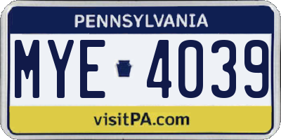 PA license plate MYE4039