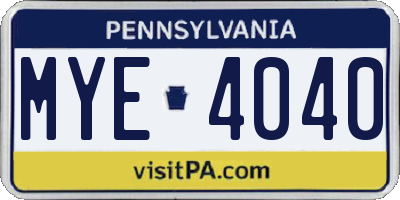 PA license plate MYE4040