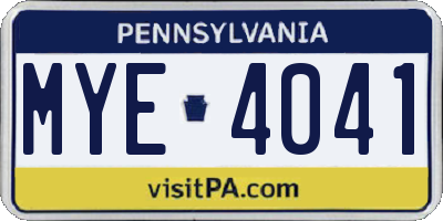PA license plate MYE4041