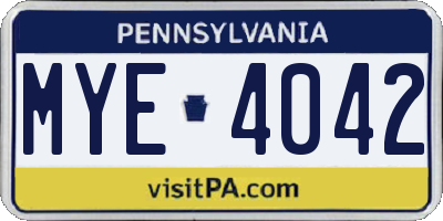 PA license plate MYE4042